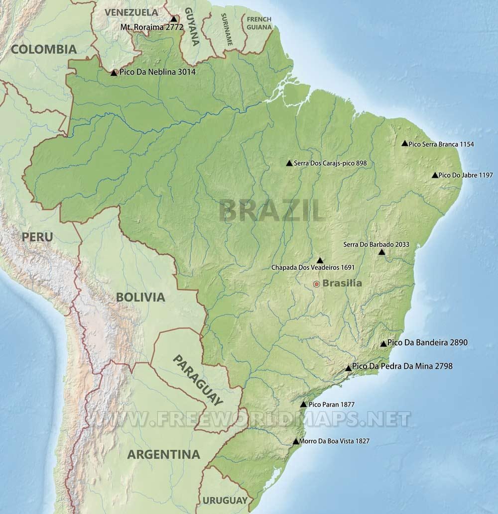 bergen in de kaart van Brazilië