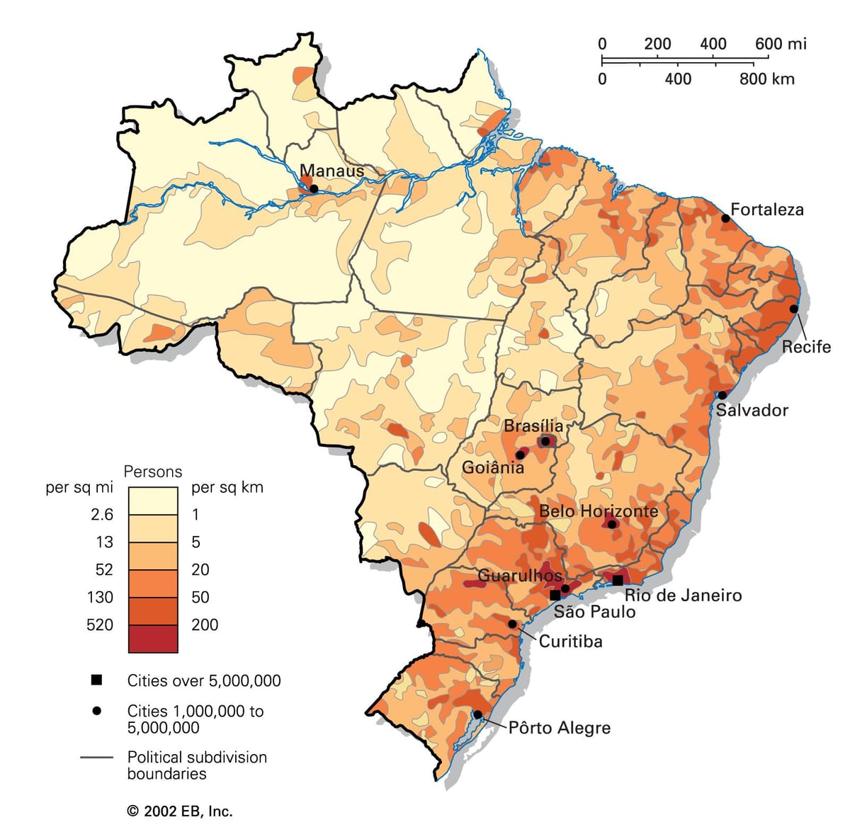 bevolkingsdichtheid kaart van Brazilië