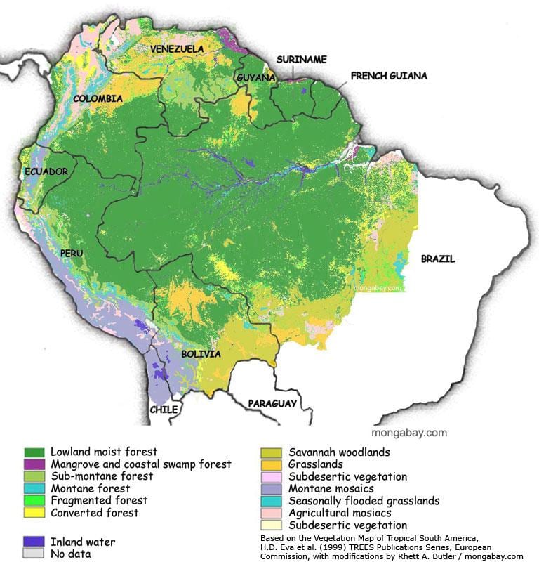 kaart van Brazilië bossen