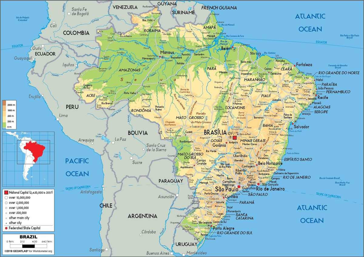 Brazilië geografische kaart