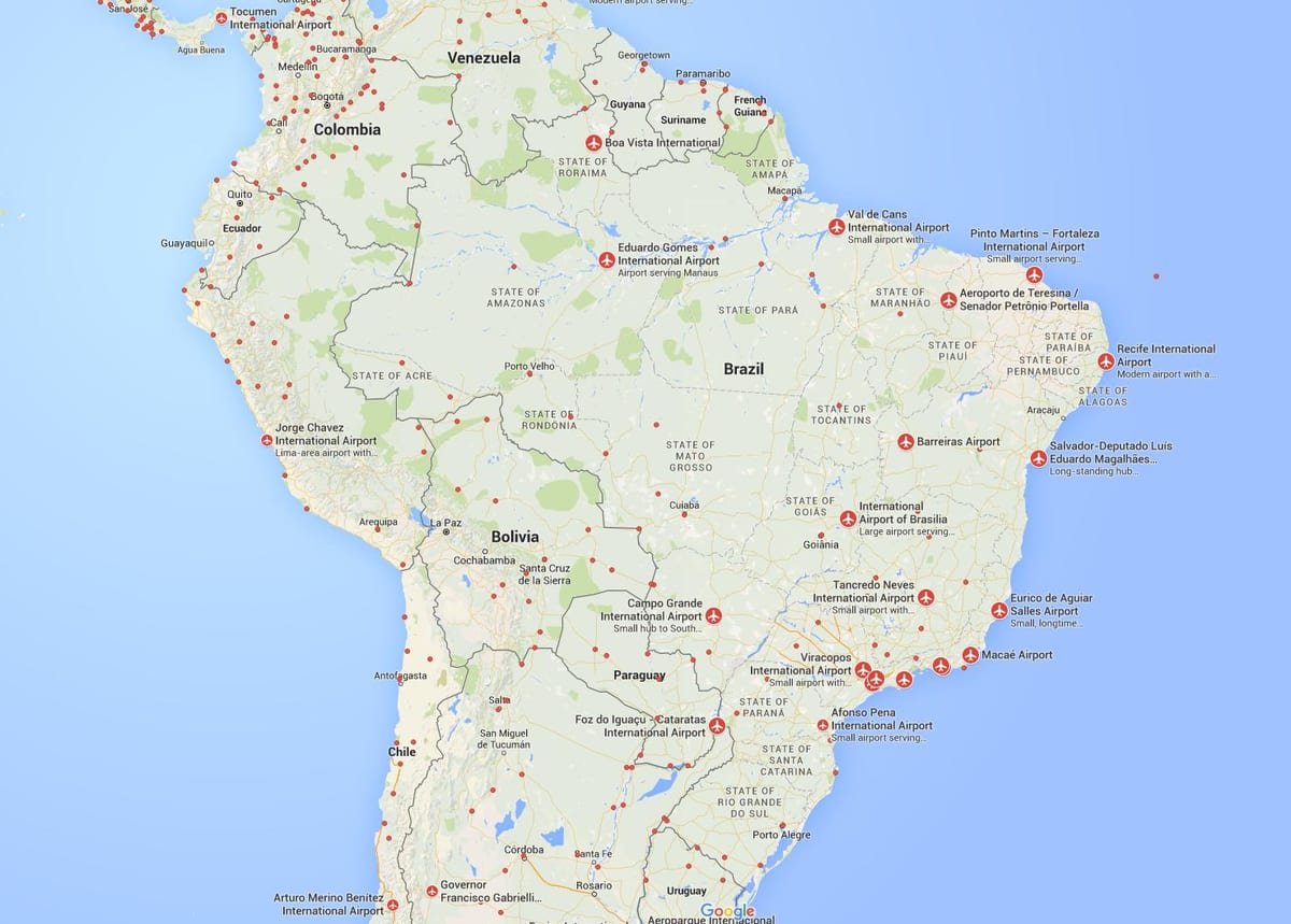 de internationale luchthavens in de kaart van Brazilië
