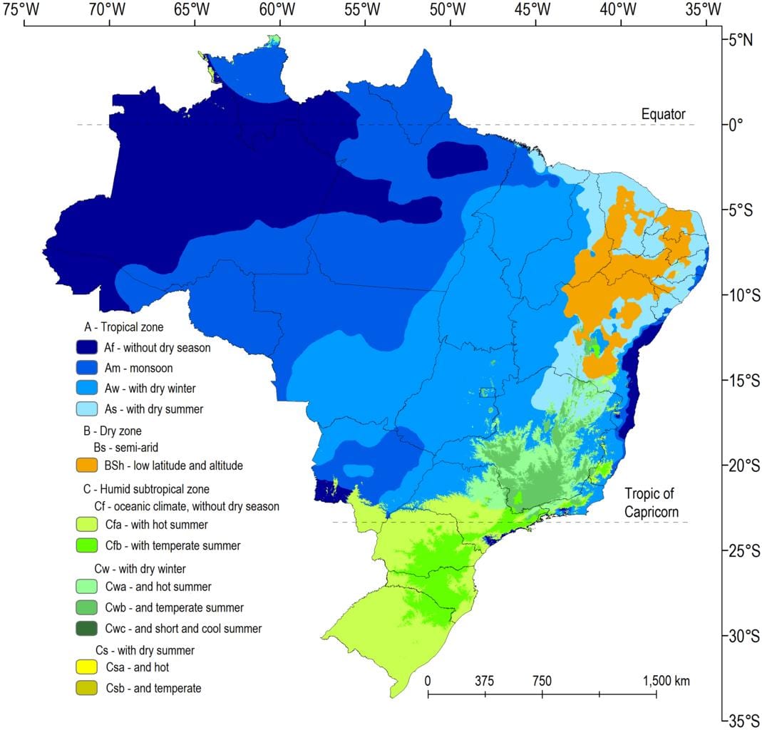 klimaat Brazilië kaart