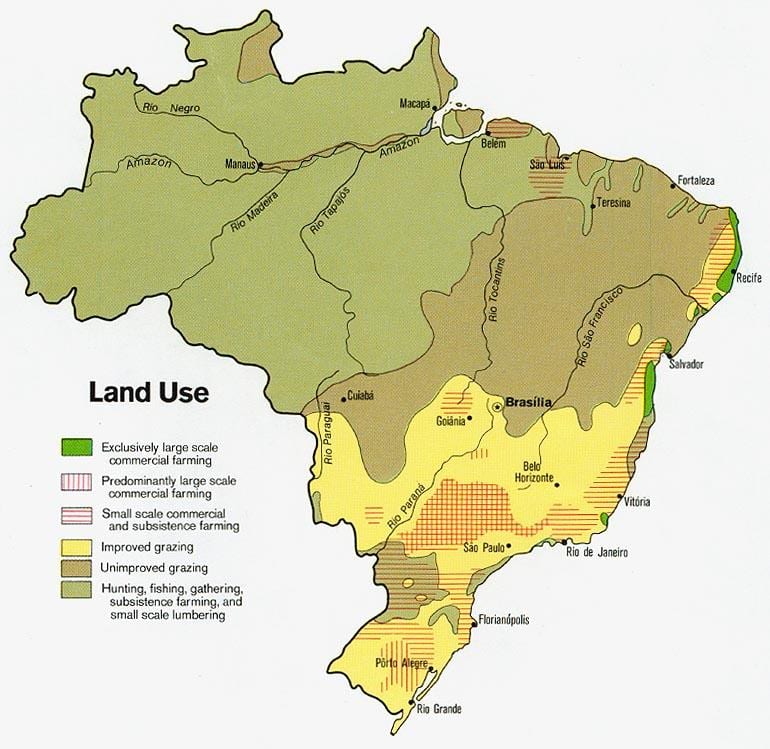 kaart van Brazilië landbouw