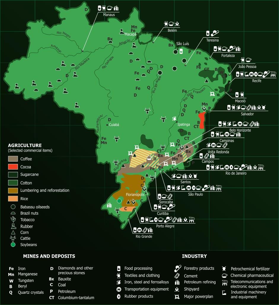 kaart van Brazilië natuurlijke ressources
