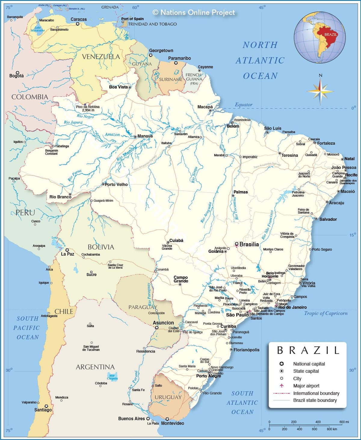 kaart van Brazilië rivieren