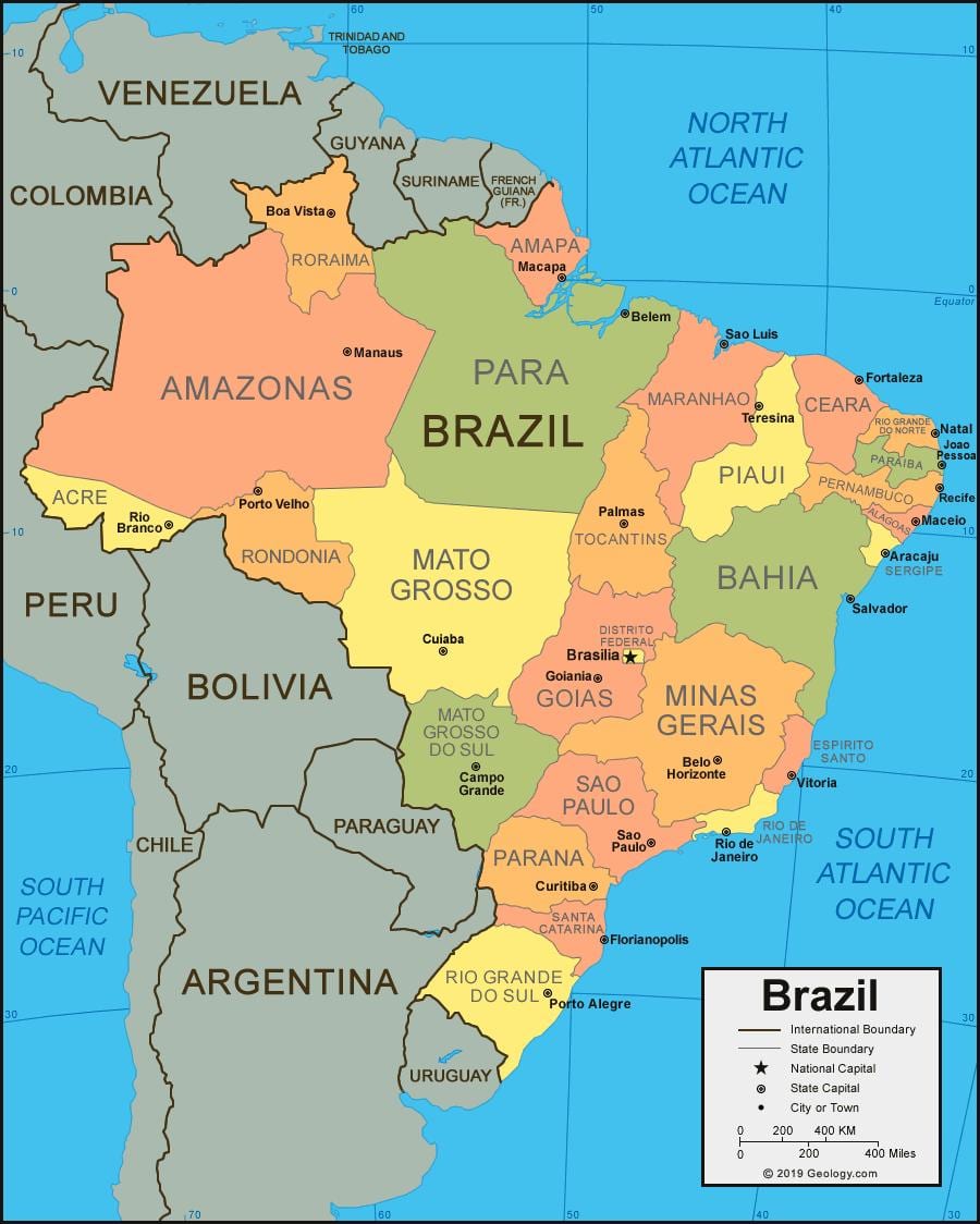 Kaart van brazilië met staten