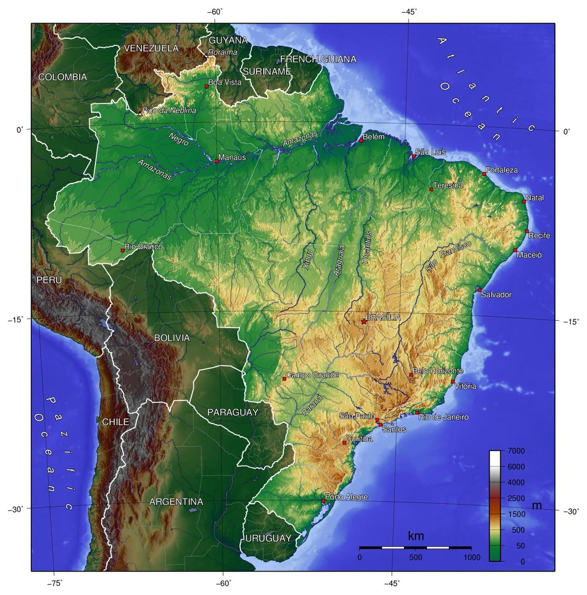 topografische kaart van Brazilië