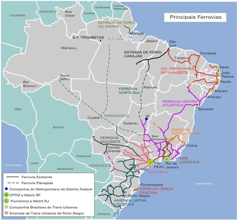 Brazilië spoorweg kaart