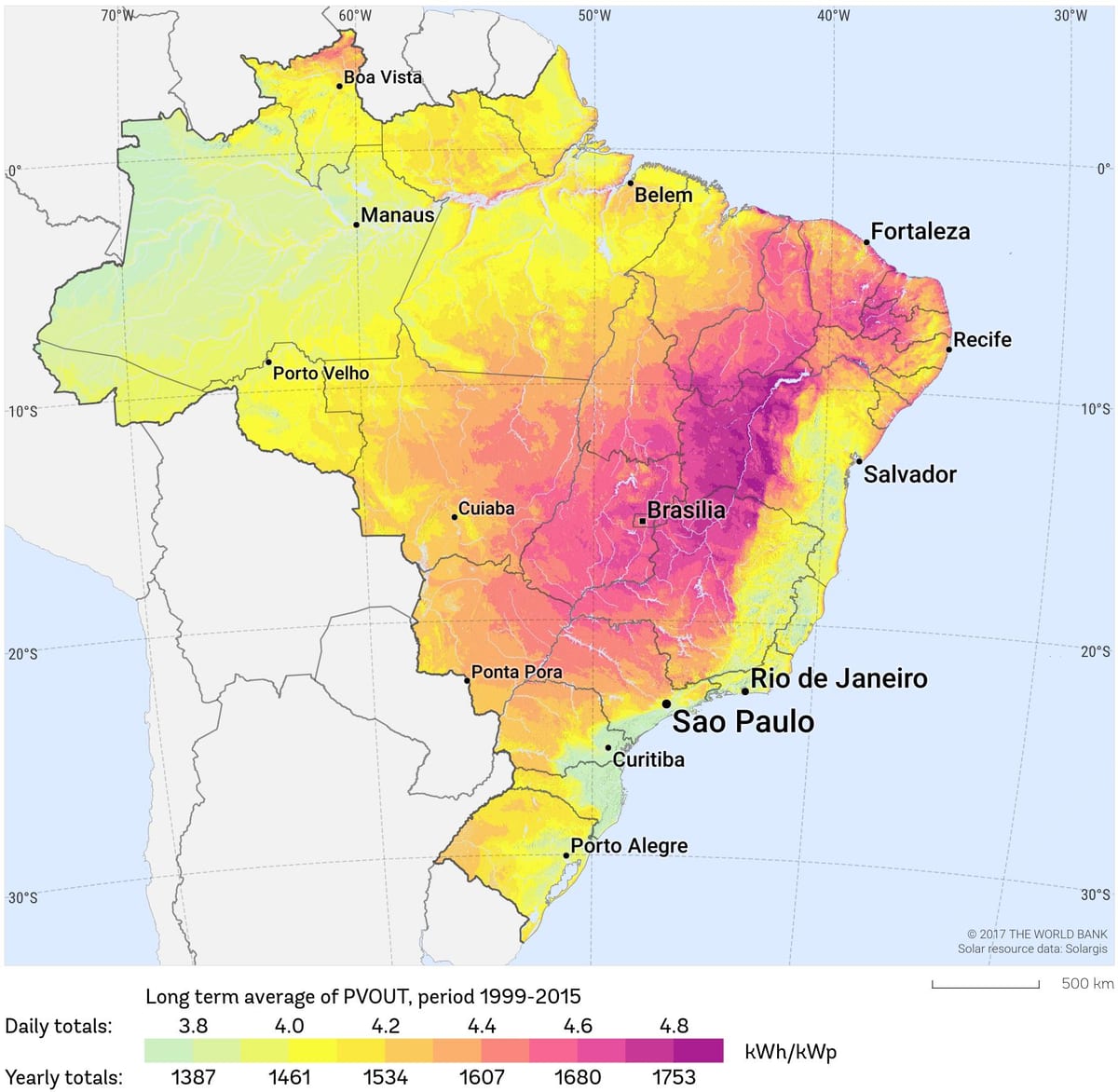 kaart van Brazilië zon