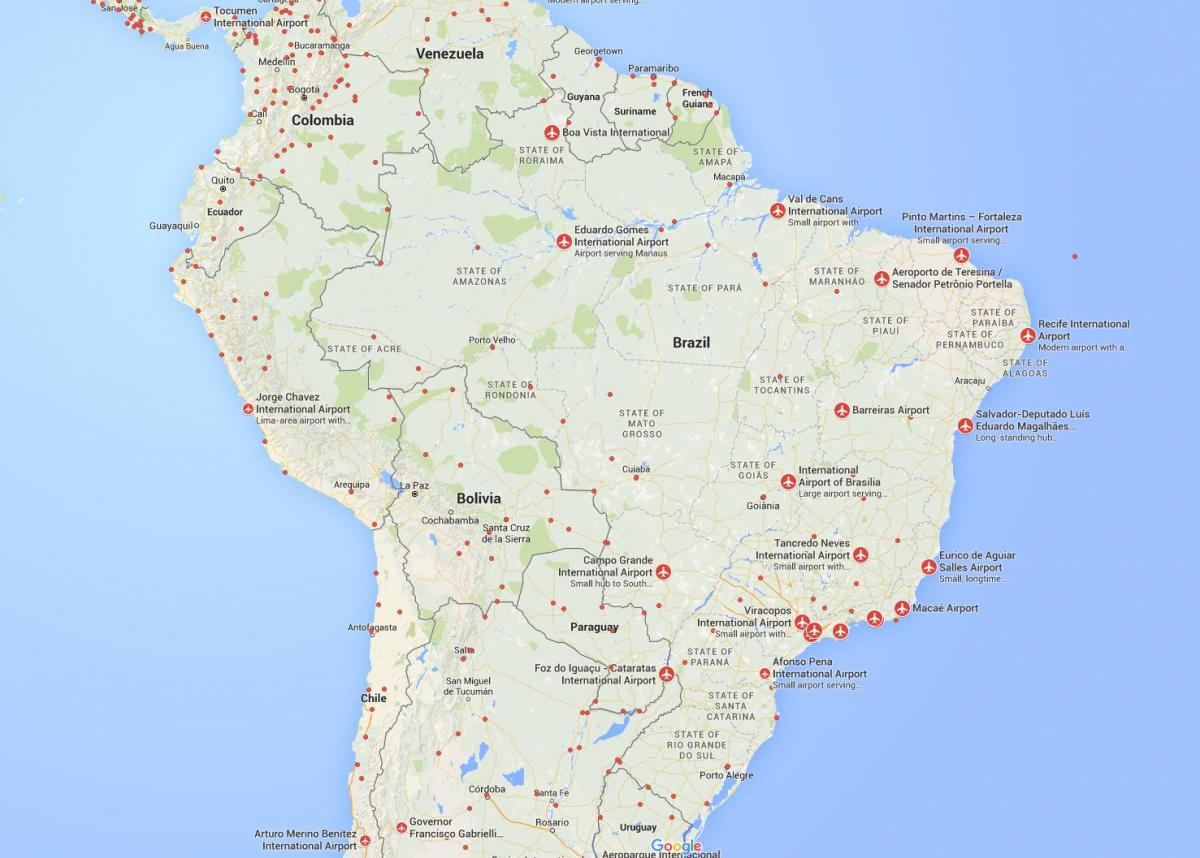 de internationale luchthavens in de kaart van Brazilië