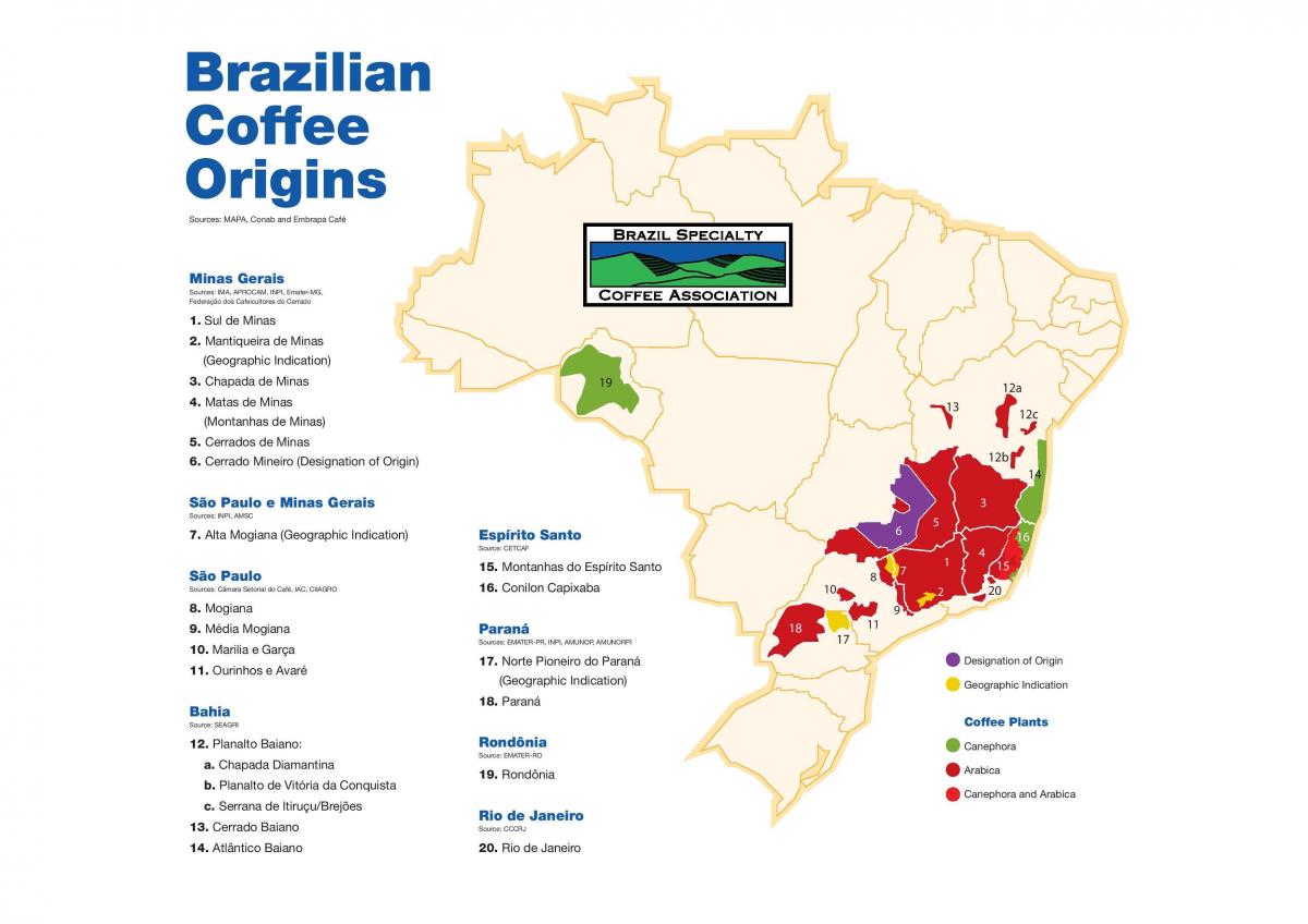 kaart van Brazilië koffie