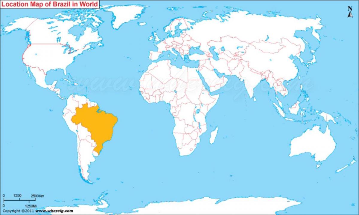 locatie van Brazilië op de kaart van de wereld