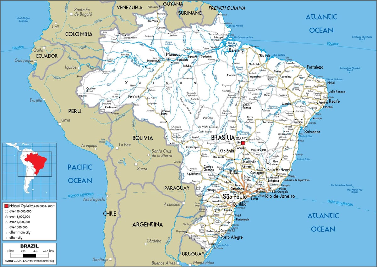 Brazilië gedetailleerde kaart