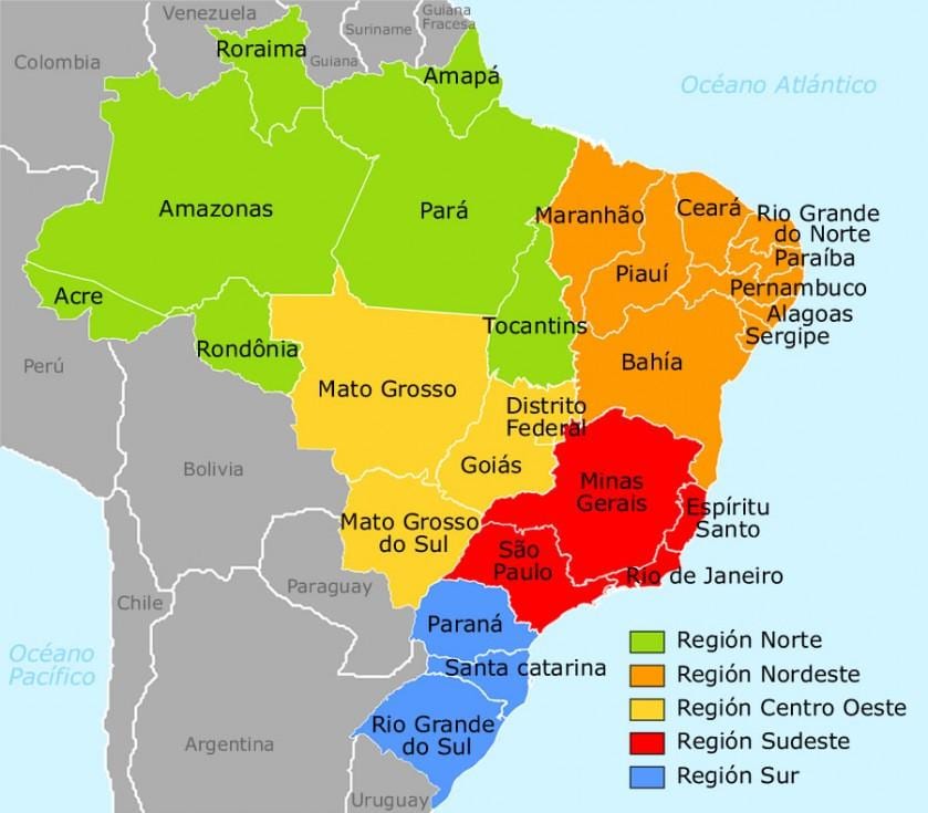 Brazilië regio ' s in kaart