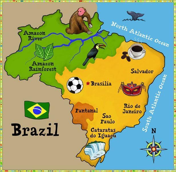 kaart van Brazilië voor kinderen
