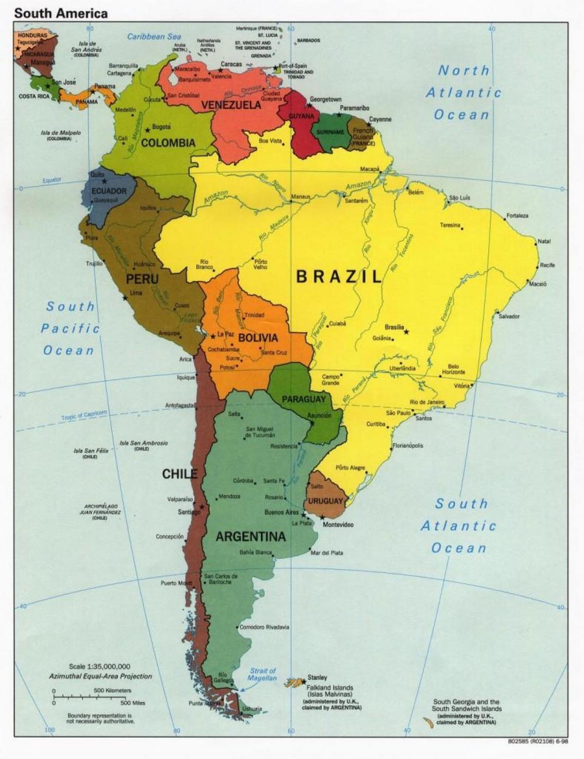 kaart van Brazilië omringende landen