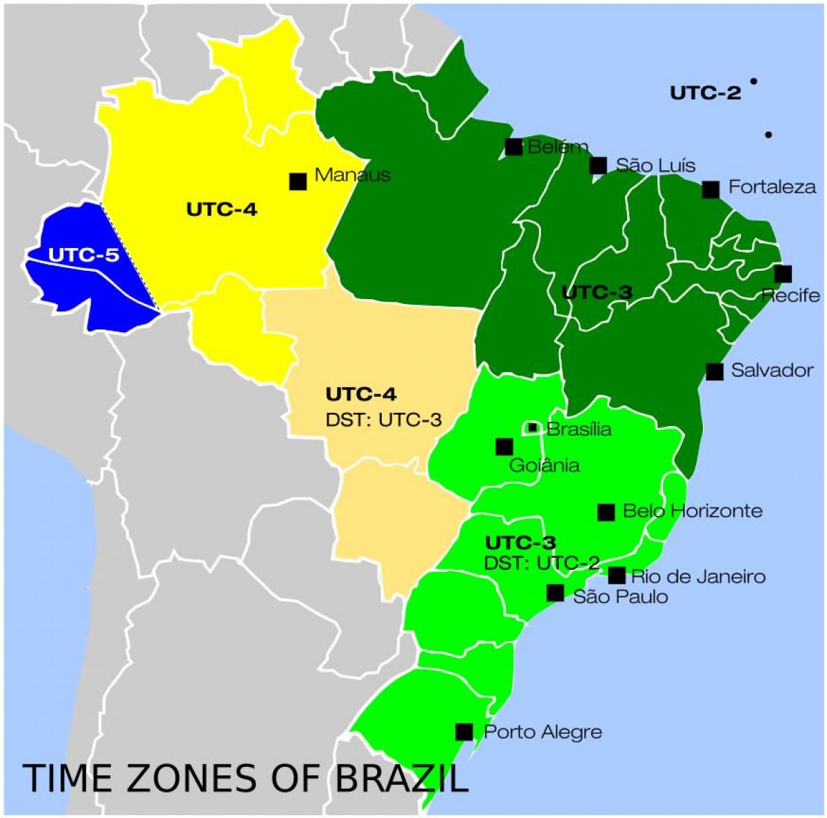 kaart van Brazilië tijdzones