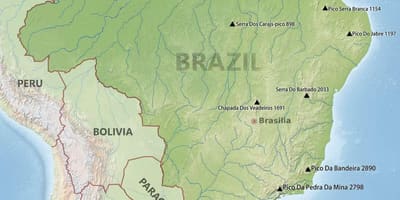 Bergen in de kaart van Brazilië