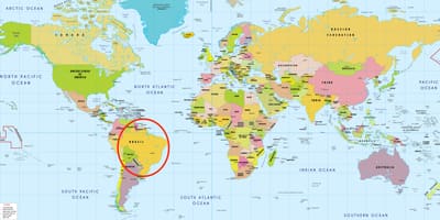 Brazilië in kaart van de wereld