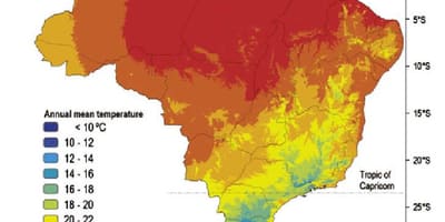Kaart van Brazilië temperatuur